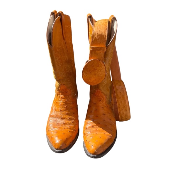 Vintage Ostrich Cognac Leather Men Boots W Ostrrich Leather Belt 9.5‎ Belt34-38